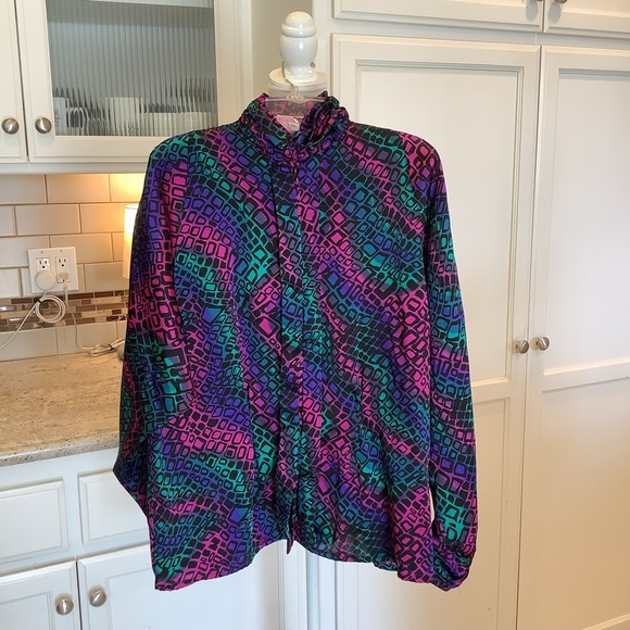 Vintage Tess Colorful Button Up Blouse Size 8 Fun Unique Design - Picture 1 of 8